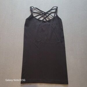 Zenana Black Tank Top S/M Criss Cross Strappy Sleeveless Casual Layering
